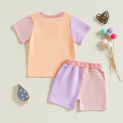 Sejardin Toddler Baby Girl Summer Clothes Short Sleeve Letter T Shirt Tops and Stretch Casual Shorts Infant Outfit3