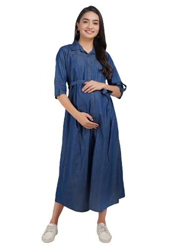 Women's Denim Maternity Gown with Feeding Pocket Maxi Night Gown for Pregnant Women (XX-Large, Dark Blue)-image-42