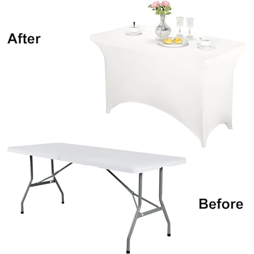 Image of FORLIFE 6Pack Spandex Table Covers 4ft,Fitted Tablecloth for 4ft Rectangular Tables, Stretch Patio Table Covers, Universal Spandex Table Cover for Wedding, Banquet, Party - White