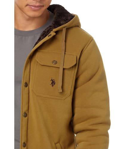 U.S. Polo Assn. Men's USPA Fleece Shirt Jacket Sherpa Hoodie Coyote Brown X-Large3