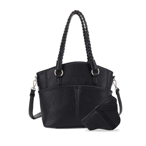 JESSIE & JAMES Bella Concealed Carry Tote Bags For Women with Lock and Key Satchel Purse Top Handle with Crossbody Strap|BK