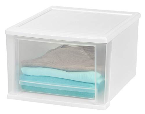 Iris Usa 17 Qt. Plastic Stackable Storage Drawers, Medium, 4 Pack, Multi-Purpose Bins For Bedroom, Bathroom, Closet, Dorm, Craft Room, Garage, Nursery, Office, Under Sink, White #TOP6