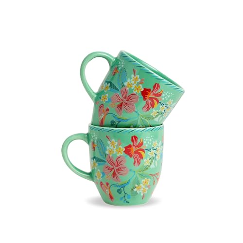 Image of Shay Ceramic Coffee Mug Set, Set of 2, 300ml, Big Bold Floral | Medium Mug | Glossy Finish | Ceramic Cup | Microwave Safe (Mint Big Bold Milk Mug, Set of 2)