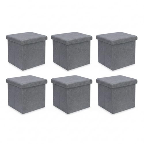 Image of Lazer Accessories Folding Storage Ottoman Stool|Multipurpose Organizer Bench & Footrest|Cube Coffee Table with Wardrobe Storage| Storage Set (30x 30x 30 cm,Pack of 6),Engineered Wood