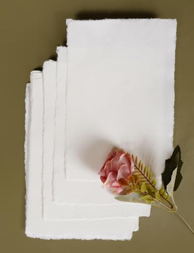 Image of Handmade Cotton Deckle Edge Paper, A4 Size, Set of 20, White (A4)