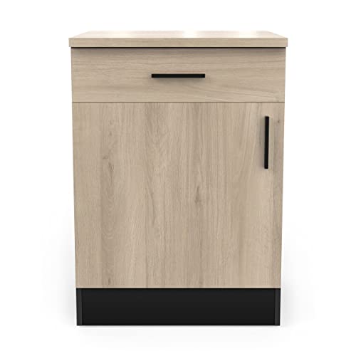 Meuble Bas Cuisine Avec Plan de Travail, 1 Porte & 1 Tiroir - ORIGAN - Fabriqué en France - L 40 x P 60 x H 85