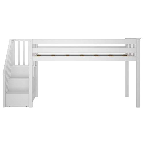 Max & Lily Low Loft Bed, Twin Bed Frame For Kids With Stairs, White #TOP5