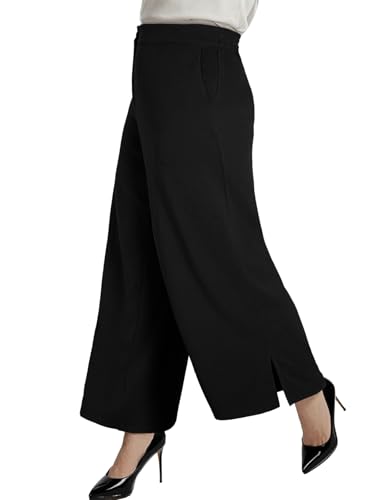 Eytino Womens Plus Size Dress Pants Casual High Waist Wide Leg Side Slit Work Pants Trouser with Pockets(1X-5X)