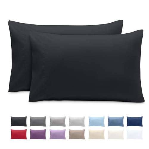 Image of Bare Home Microfiber Pillow Cases - King Size 20x40 - Cooling Pillowcases - Double Brushed - Easy Care - Envelope Closure (King Pillowcase Set of 2, Black)
