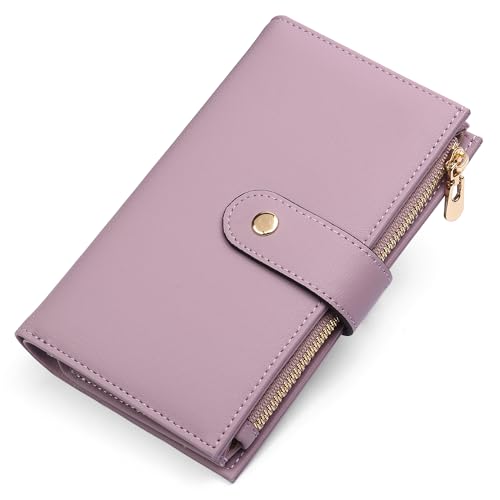Image of yiijay Womens Wallet RFID Blocking Vegan Leather Trifold Clutch Credit Card Holder Ladies Travel Wallet Purse with Pen Holder, 1Purple, Rfid Wallet
