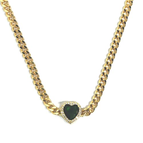 Stylomira RTT Jewelry - Collar de cruz de cobre chapado en oro con circonita cúbica verde, estilo punk vintage, gargantilla con colgante de cadena gruesa para mujer, joyería gótica Stylomira RTT Jewelry - Collar de cruz de cobre chapado en oro con circonita cúbica verde, estilo punk vintage, gargantilla con colgante de cadena gruesa para mujer, joyería gótica