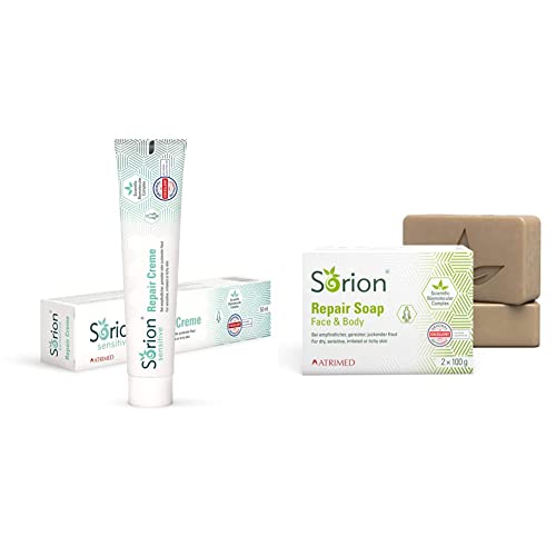 Sorion Repair Creme Sensitive – Ayurvedische Repair Pflege bei Hautirritationen, 50 ml & Repair Soap - Auch zur Hautpflege bei Schuppenflechte, ( 2 × 100 g ), 2 Stück (1er Pack)