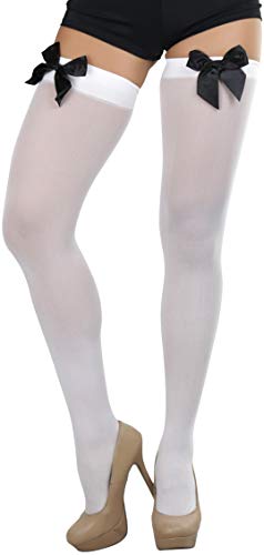 Image of ToBeInStyle Women's Opaque Long Thigh High Stockings w /Decorative Front Satin Bow