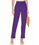 Hybrid & Company Women's High Waist Lightweight Solid Long Pants Elegant Office Trousers P5324SL CDS Purple M