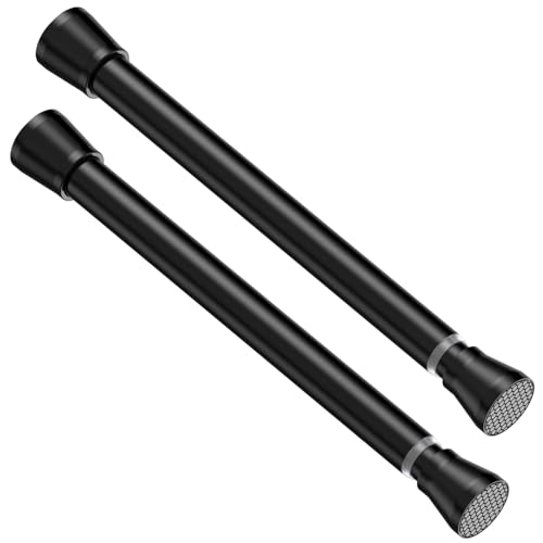 Tension Rod 16 to 26 Inch Adjustable Curtain Rod No Drilling Black Tension Curtain Rod Spring Tension Curtain Rod for Bookshelf Diy Projects Kitchen Cupboard Bathroom Wardrobe 2PCS