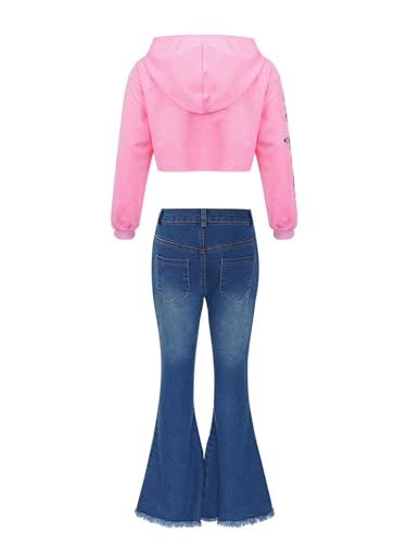easyforever Kids Girls Butterfly Printed Hoodie Sweatshirts with Wide Leg Flare Jeans Ripped Bell Bottom Denim Pants2