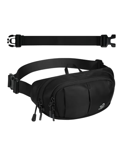 WATERFLY Large RFID Fanny Pack: 2.5L Crossbody Waist Packs for Woman Man with Extender Strap 4-Zipper Pockets Lightweight Hip Pack for Traveling Shopping Walking Hiking