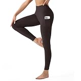 YUDSUD High Waisted Leggings for Women with Pockets - Tummy Control Yoga Pants for Workout Running Athletic No See Through Dark Brown