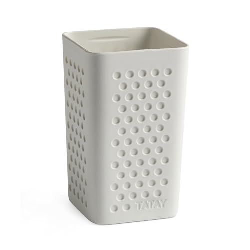 TATAY Toothbrush and Toothpaste Cup Bohol, Polypropylene, BPA Free, 100% Recycled Plastic, White, Measures 6.5 x 6.5 x 11 cm