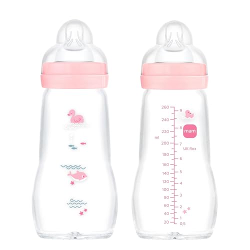 MAM Feel Good Glass Bottle 260 ml Glass Bottle Twin Pack for Girls