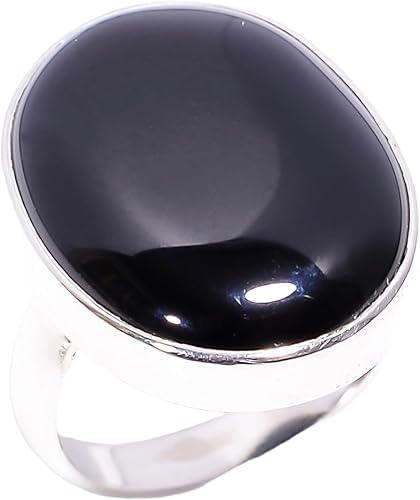 Large Oval Black Onyx Gemstone 925 Sterling Silver Handmade Statement Stacking Ring Gift Jewellery for Men and Women V