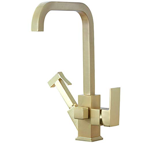 Robinet évier laiton brossé or au design carré moderne et élégant