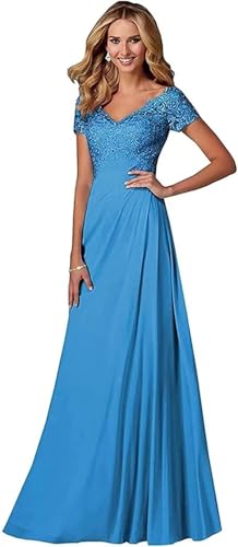 Women's Lace Applique Mother of The Bride Dresses for Women Long V Neck Mother of Bride Dress A-line Formal Prom Gown3