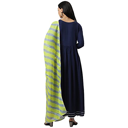 Image of Stylum Women's Solid Rayon Angrakha Kurta Dupatta Set (Kdlehernavy36 Navy Blue, S)