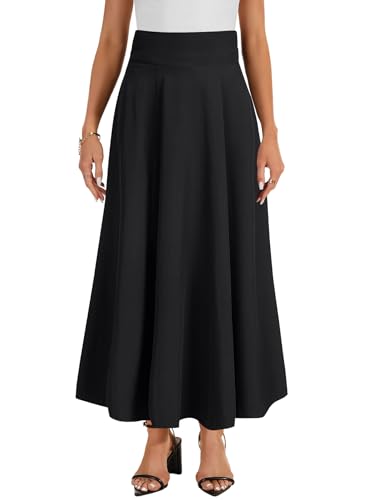 Rooscier Women's Elastic High Waist Tie Knot Back A-Line Flared with Pockets Long Skirt4