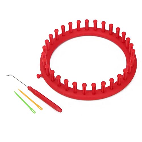 Image of Katech Round Knitting Looms Set 19 cm Diameter Red Plastic Weaving Looms Scarf Hats Making Tools DIY Crocheting Handmade Craft Kit with a Crochet Hook and Needle for Knitting Lovers (Red)