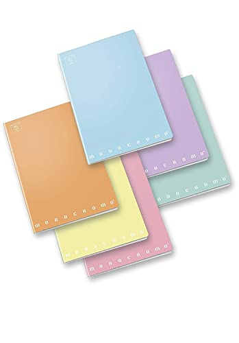 Pigna Monocromo Pastel 02282124M, Quaderno formato A4, Rigatura 4M, quadretti 4 mm per 4° e 5° elementare medie e superiori, Carta 80g/mq, Pacco da 10 Pezzi