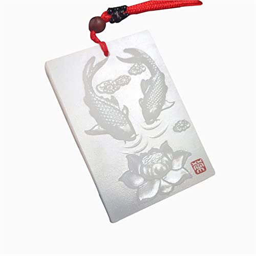 Oligage Natural Double Fish Lotus White Jade Pendant Necklace Drop