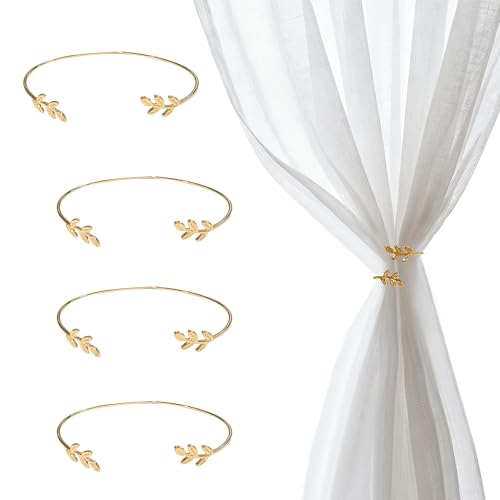 4 Stück Goldene Blatt Vorhang Raffhalter für Vorhänge, Elegante Raffhalter für Gardinen, Stilvolle Gardinen Raffhalter und Vorhanghalter zur Dekoration von Wohnräumen, Schlafzimmer oder Büro