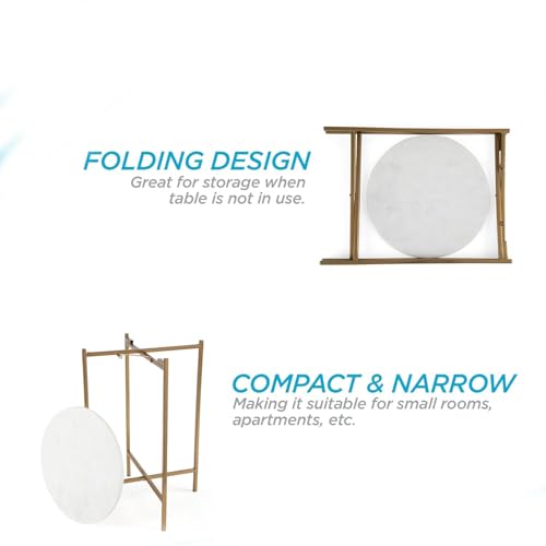 Image of Round End Table 2-Tier Side End Table with White Marble Top,Bedside Table for Living Room or Bedroom, Modern Accent Table with Metal Frame (Gold & Black)