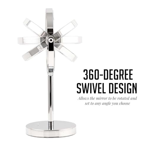 Image of OVENTE 6'' Tabletop Vanity Makeup Mirror, Polished Chrome MNLT60CH1X7X | Double Sided Round Magnifying Table Mirror with 1X /7X Magnification, 360 Rotation, Perfect for Dresser Bedroom Office Travel