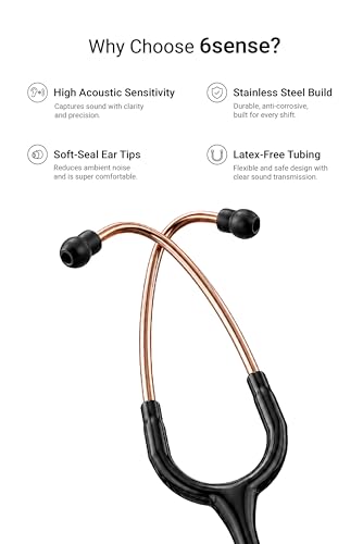 Image of Knya 6sense Stethoscope for Doctors & Residents | Tunable Diaphragm | Dual-Head Chest Piece for Adult & Pediatric Use | Lightweight Stainless Steel | Latex-Free Tubing | Soft-Seal Ear Tips | Premium Gift Box | for Medical Students (Rose Gold)