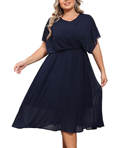 Hanna Nikole Chiffon Damen Große Größe A-Linie Kleid V-Ausschnitt Cape...