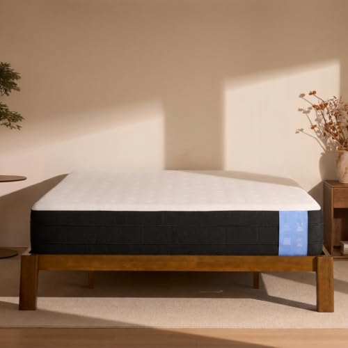 Image of FLEXISPOT Hako G2 Japanese Joinery Bed Frame King with 10 inch Mattress Set | 10 inch Cooling Gel Memory Foam Mattress, Solid Rubberwood King Bed Base, 10-Year Warranty, Walnut
