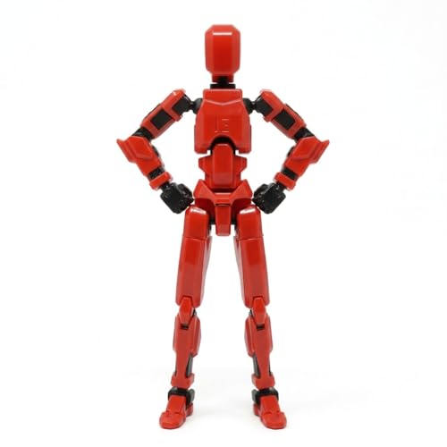 Image of VAALI Dummy 13 Action Figure Fully Assembled T13 Articulated Robot Toy with 12 Accessories (Swords Guns Extra Hands) 3D Printed Poseable Desktop Figure for Stop Motion Artists Gamers 5.4 inch (Red)