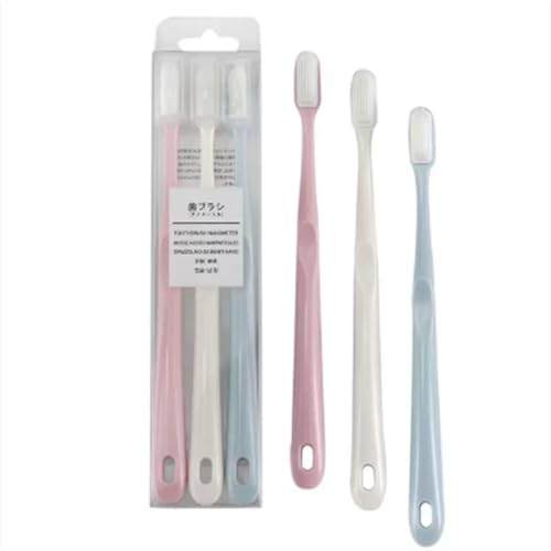 QIALAI 3 Pieces Macaron Nano Toothbrushes, Morandi Japanese Style Adult Toothbrushes, Bamboo Charcoal Soft Bristles, Ceramic Minimalist Family Toothbrushe, 120g