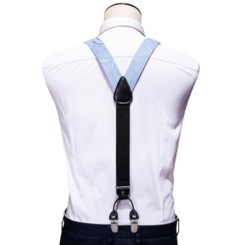Image of YOHOWA Men Suspenders 6 Clips Strength Adjustable Y Braces Pre-Tied Bow Tie Set Formal Wedding Party