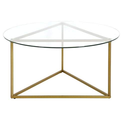 Jenson 35'' Wide Round Coffee Table with Glass Top in Brass