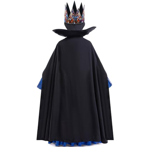 Girls Evil Queen Dress Set Witch Queen Costume with Crown Cape for Halloween Dress-Up3