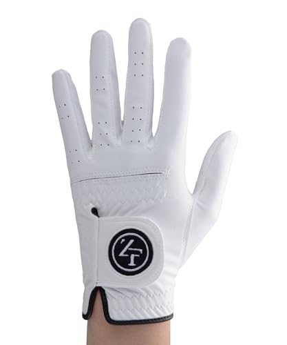 【ZEROFIT】Amazon限定 インスパイラル ゴルフ グローブ トリムカラー/男女兼用 ストレッチ グリップ力 ホワイト ブラック 合成皮革 滑りにくい グリップ 全天候対応 フィット感 左手 右手 (25cm, 右手用)