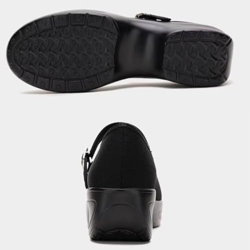 Women's Knitted Platform Walking Mary Jane Shoes Comfortable Round Toe Buckle Strap Soft Sole Non-Slip Orthopedic Shoes Suitable for Work Dance3