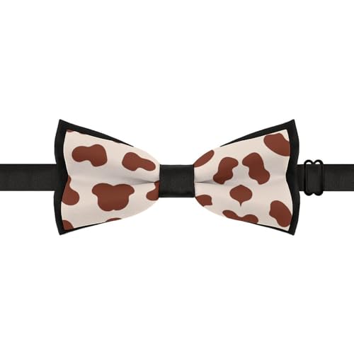GoasNei Cow Leather Brown Print Bow Tie for Men Adjustable Necktie Funny Tie Neck Ties for Weddings Party