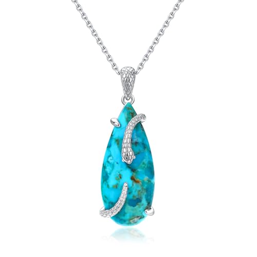 Image of AIBAO Sterling Silver Turquoise Horse /Snake Pendant Necklaces for Women | 11-20 Ct Large Horse / Snake Turquoise Boho Necklaces for Women Men Southwestern Jewelry