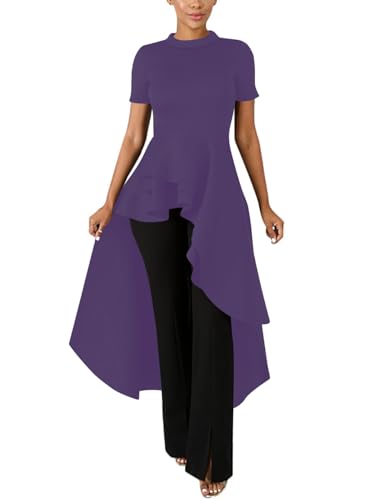 Image of Lrady Womens Casual Shirt Dress High Low Irregular Ruffle Hem Blouse Asymmetrical Peplum Long Tunic Tops