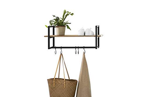 INDIAN DECOR. 45729 Wall Coat Hangers in Hallway, Vintage Wall Coat Rack with Shelf, 5 Hooks for Hanging Coats and Jackets, MDF Wood and Metal Coat Stand for Office.-image-40