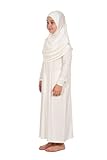 ihvan online Muslim Dress for Girls Long Sleeve One-Piece Islamic Prayer Dress with Head Scarf for Muslim Girls Jilbab Hijab Muslims Girl Fashion Abayas Size : 8-12 Years Old, White